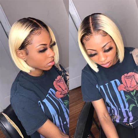 Keep your roots brown and lighten the color to blonde as you reach the tips. Pin by Badbitch on Hairstyles in 2020 | Blonde bob wig ...