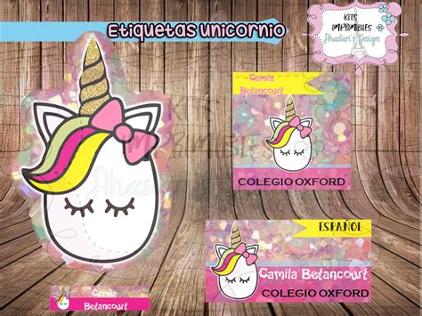 Unicornio Kit Etiquetas Escolares Imprimibles Editables Etiquetas