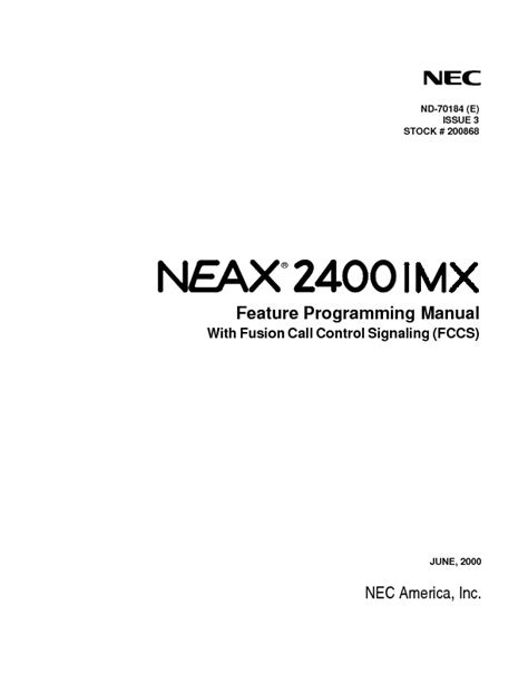 Nec Neax2400 Imx Feature Programming Manualpdf Nec