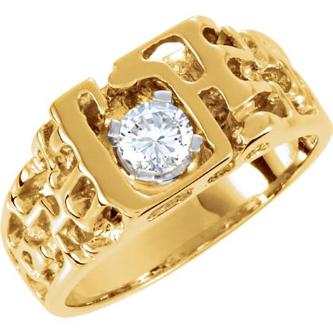 14k Yellow Gold Mens Nugget Solitaire Diamond Ring Band 12 Ctw
