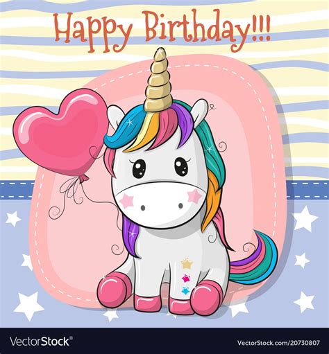 Greeting Card Cute Cartoon Unicorn With Balloon Download A Free