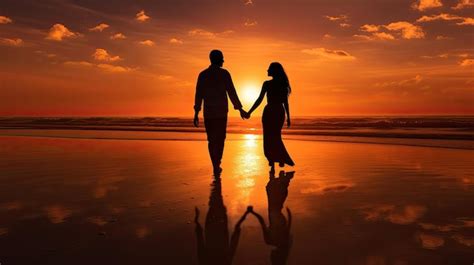 Premium Ai Image Couple Walking On Beach Silhouette
