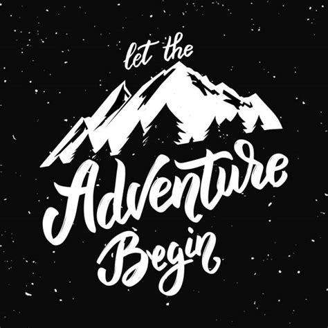 The Adventure Begins Hand Drawn Lettering Illustrations Royalty Free