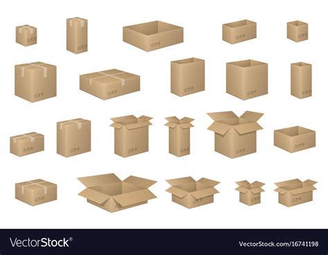 Big Set Of Isometric Cardboard Boxes Isolated Vector Image