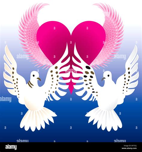 Vector Illustration Of Love Doves With Flying Heart Stock Photo Alamy