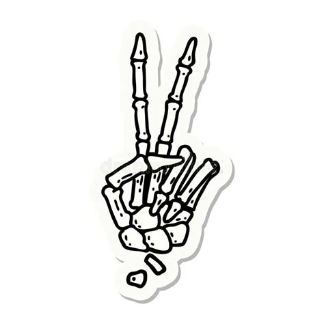 Tattoo Style Sticker Of A Skeleton Hand Giving A Peace Sign Stock