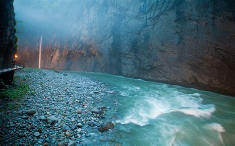 Wallpaper Waterfall Water Stones River Switzerland