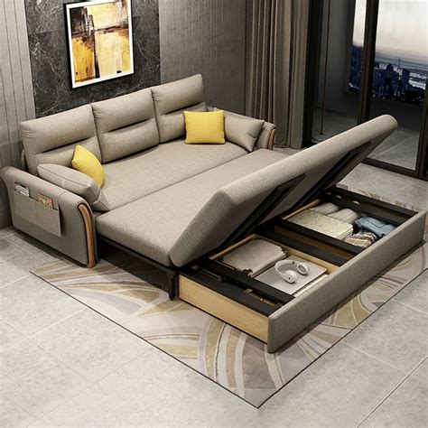 Convertible Full Sleeper Sofa Bed Khaki Cotton Linen Upholstered