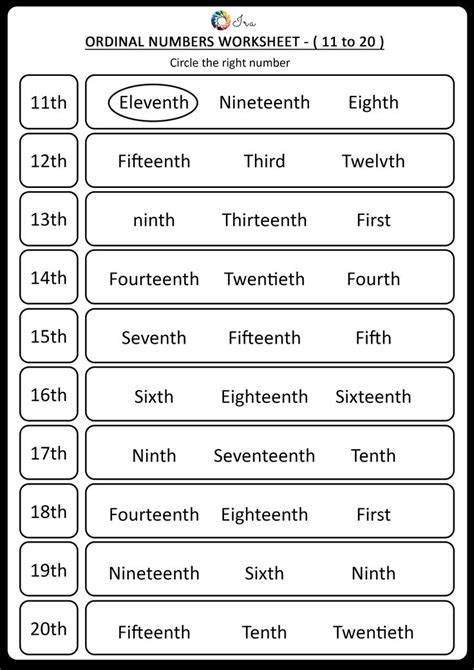 Free Downloadable Ordinal Numbers English Worksheets For Ordinal
