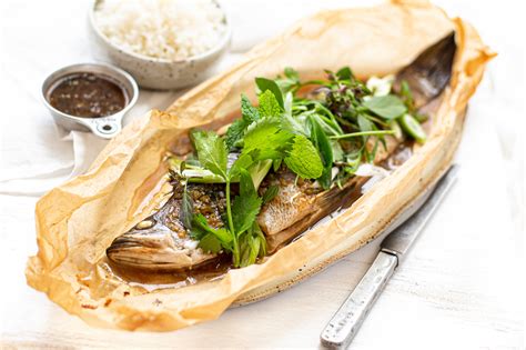 Baked Whole Barramundi With Oyster Sauce Fresh Herbs Angelakis Bros