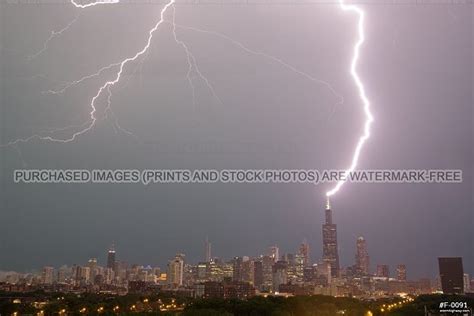 Lightning Strikes The Sears Willis Tower In Chicago Illinois