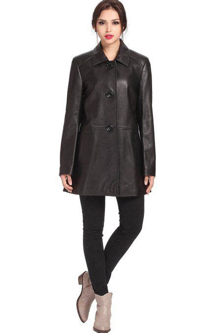 Bgsd Womens Three Quarter New Zealand Lambskin Leather A Line Coat Black Plus 2x Faux Leather