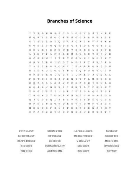 Branches Of Science Word Search