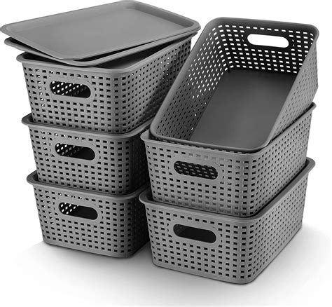 plastic storage baskets with lid organizing container lidded knit storage organi 7445008573515