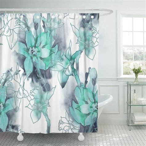 Emvency 72x72 Shower Curtain Waterproof Home Decor Teal Floral With