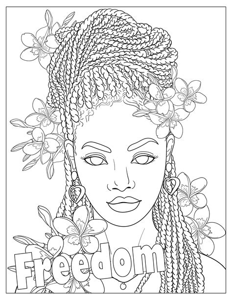 Freedom Coloring Page Black Woman Diversity Digital Download Print