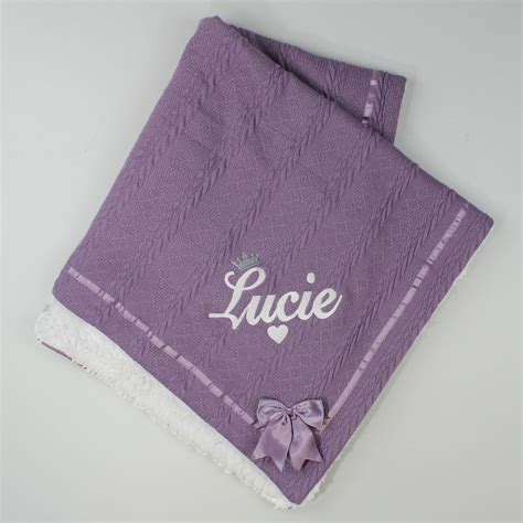 Personalised Purple Baby Blanket For Girls Deluxe Ith Bow Lullaby