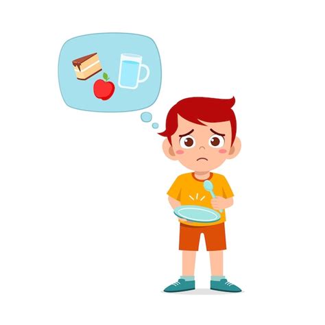 Premium Vector Happy Cute Kid Boy Feels Hungry Want To Eat And Thinks