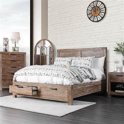 Modern bedroom furniture for the master suite of your dreams. Weathered Light Oak Queen Storage Bed w/ Footboard Drawers ...