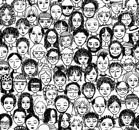 Seamless Pattern Of A Crowd Of People Hand Drawn Stock Illustration