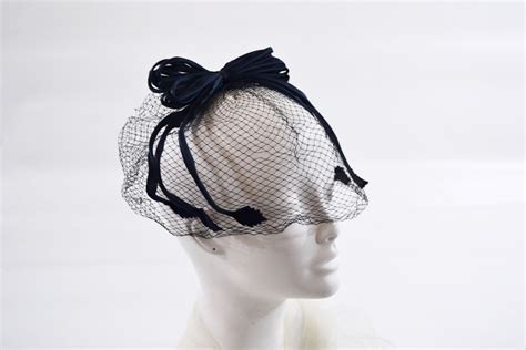 1950s Vintage Dark Blue Large Bow Birdcage Veil Hat Etsy Veiled