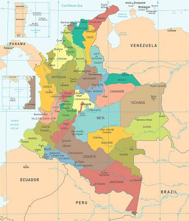 Download fully editable map of colombia with neighbouring countries. Colombia Map Detailed Vector Illustration Stock ...