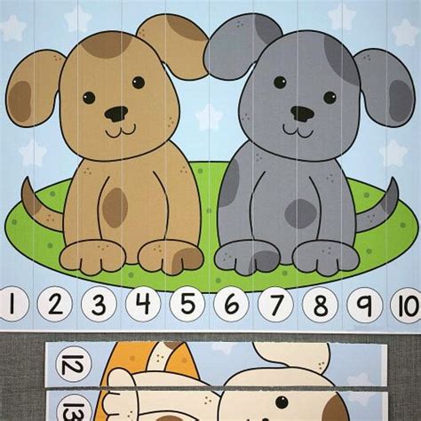 Puppy Number Sequence Puzzles For Preschool And Kindergarten Numbers
