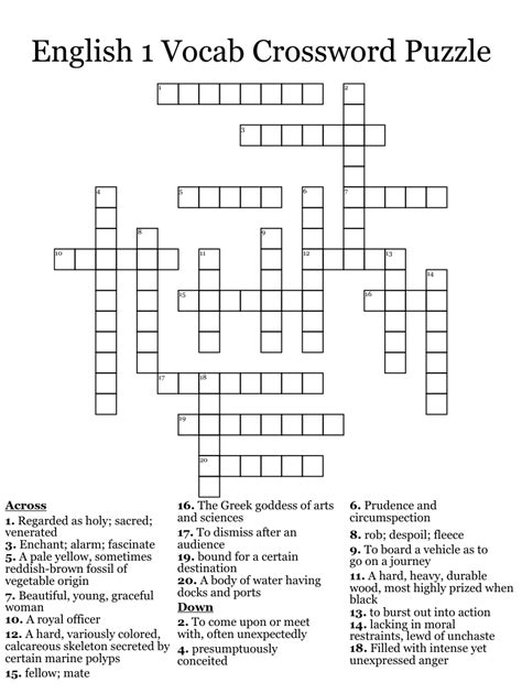 English 1 Vocab Crossword Puzzle Wordmint
