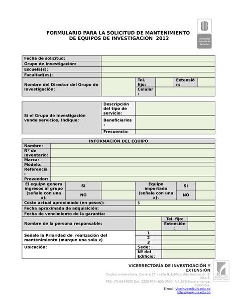 Formulario Solicitud Mantenimiento Formulario Para La Solicitud De