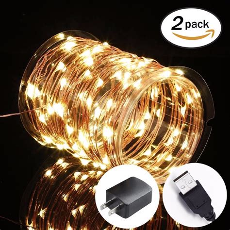 2 Pack Fairy Lights Usb Plug In 33ft 100 Led Warm White Waterproof