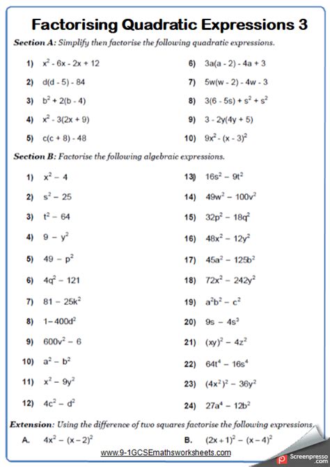 Factorising Quadratic Expressions Including The Difference Of Two