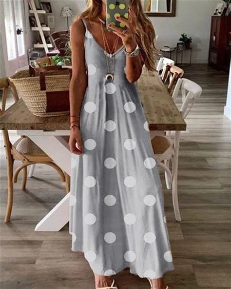 Bohemian Polka Dots Fashion Printing Sleeveless Maxi Dresses RosaMiss
