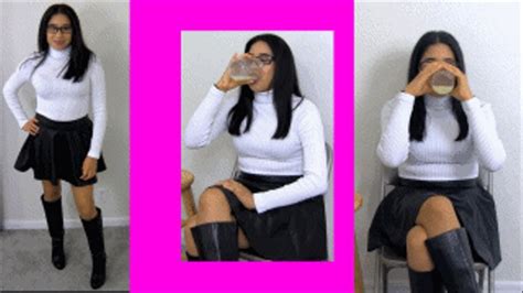 Erica Shows Us How She Drinks A Fans Cum In Her White Turtleneck And Leather Skirt Erica S