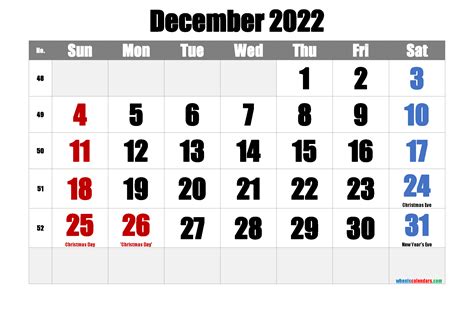 Free Printable December 2022 Calendar With Holidays 6 Templates
