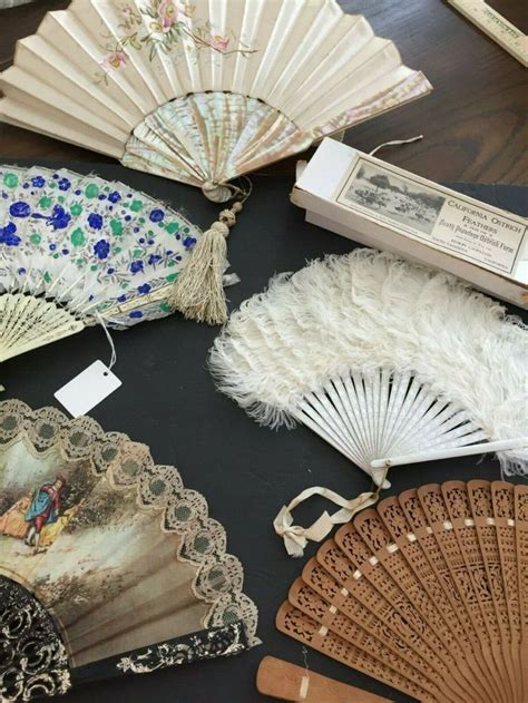 Lot Of 5 Vintage Hand Held Folding Fans Featherlacewoodmother Of