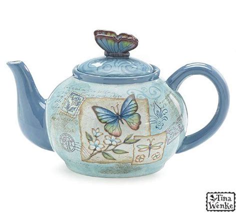 Butterfly Garden 40 Oz Teapot With Butterfly On Top Designed By Artist