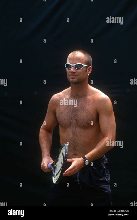 Andre Agassi During A Practice Workout While At A Tournament In