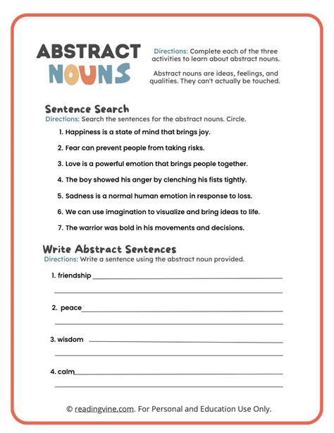 Abstract Noun Worksheets Definition And Examples Readingvine
