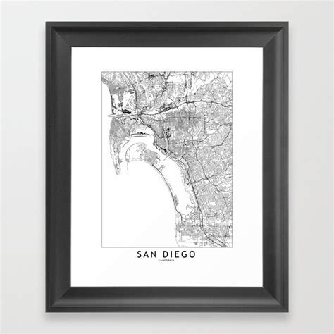 San Diego White Map Framed Art Print By Multiplicity Society6