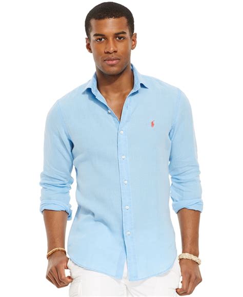 Lyst Polo Ralph Lauren Linen Sport Shirt In Blue For Men