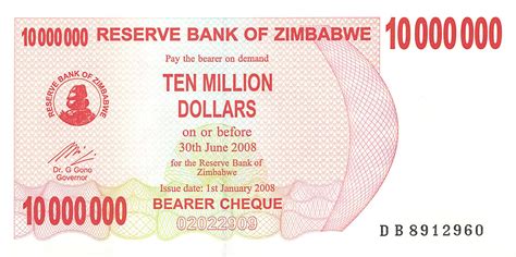 Zimbabwe 10000000 Dollars 2008 Bearer Cheque Unc