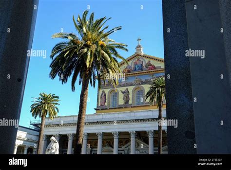 Majestic Exterior: The grand façade of St. Paul's Basilica in Rome, an