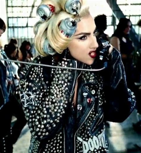 Gaga Video Still Telephone Coke Can Rollers Studded Jacket Lady