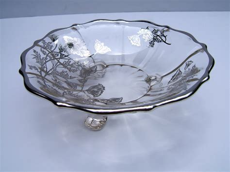 Vintage Silver Overlay Glass Bowl Flanders Poppy Pattern 3 Etsy