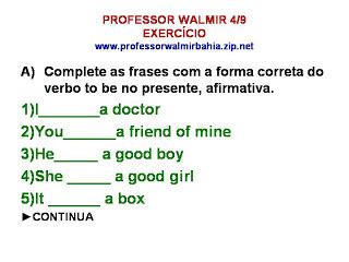 Professor Walmir Bahia English Verbo To Be Simple Present Tense