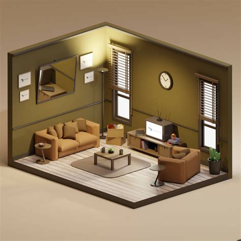 3d Model Low Poly Room Toffu Co