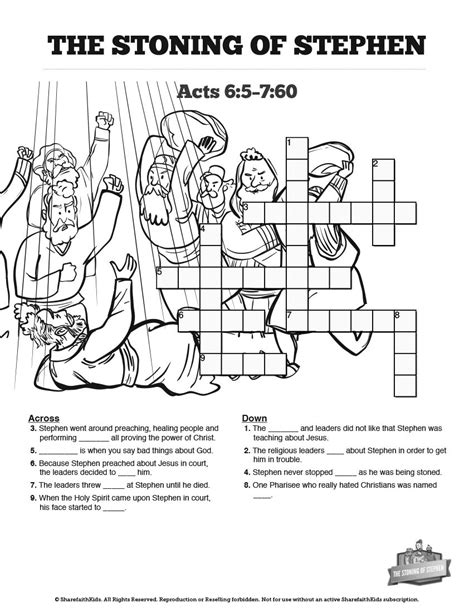 Acts 7 The Stoning Of Stephen Sunday School Crossword Puzzles The