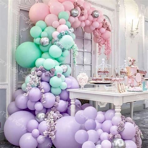 120pcs Pastel Maca Baby Pink Purple Tiffany Blue Balloons Garland