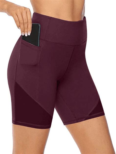 frontwalk biker shorts for women high waist mesh yoga short with pocket summer workout gym