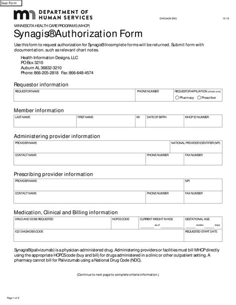 Form Dhs 6428 Eng Download Fillable Pdf Or Fill Online Mhcp Synagis